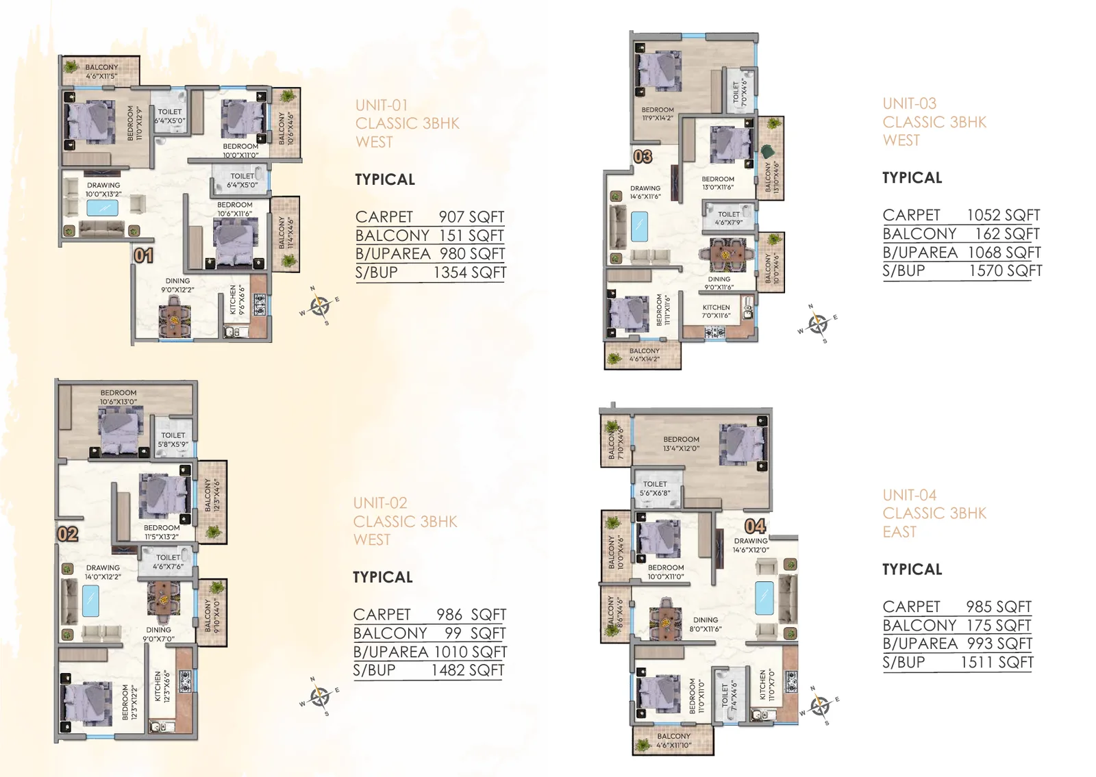 Ara City Center unit plans 01 to 04