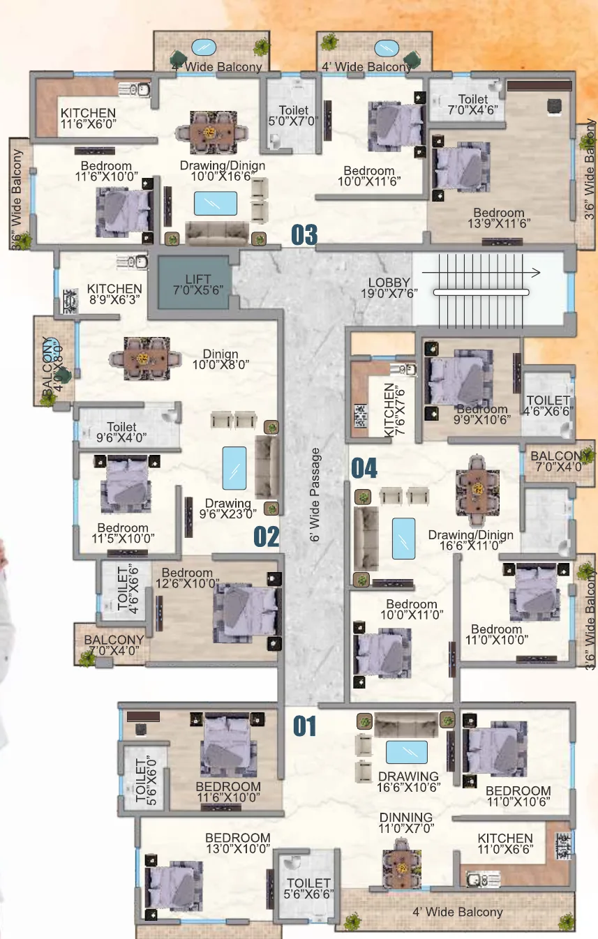 Parvati Enclave typical floor plan — flats 01 to 04